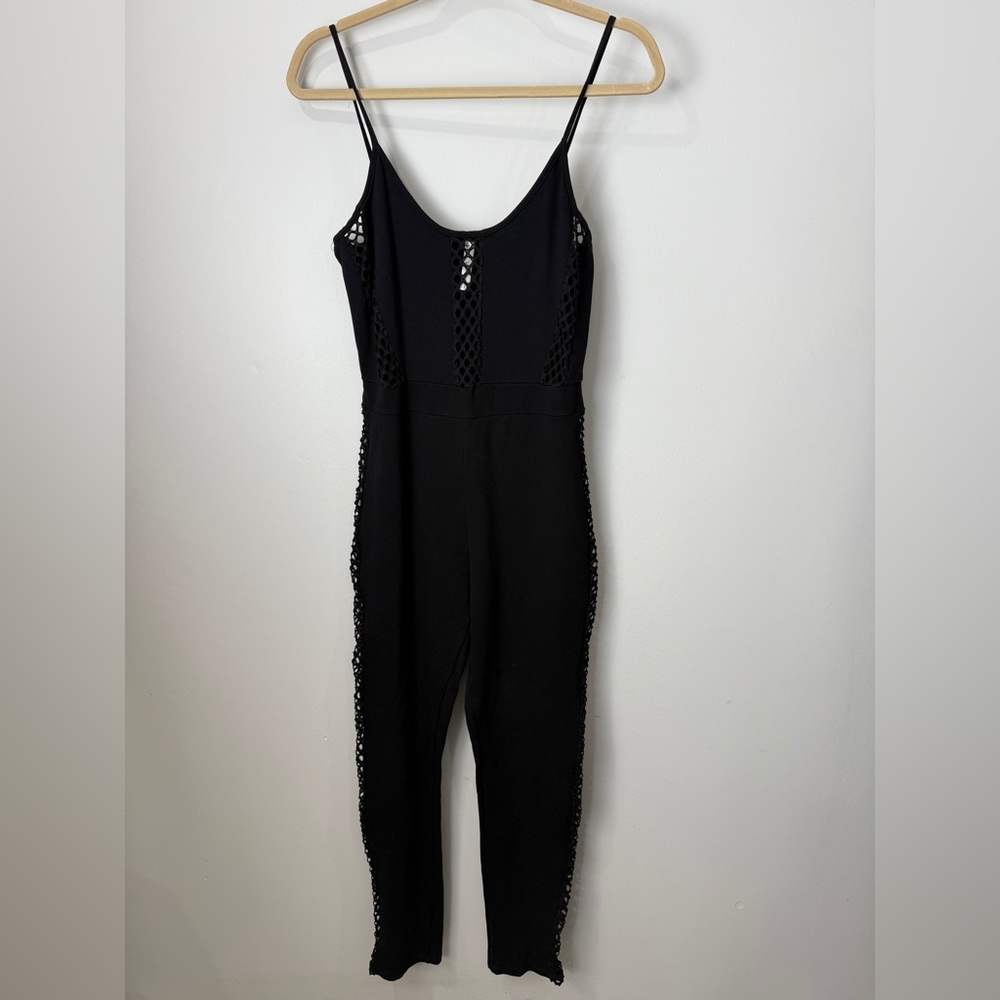 Chic‎ Black Lace-Trimmed Jumpsuit